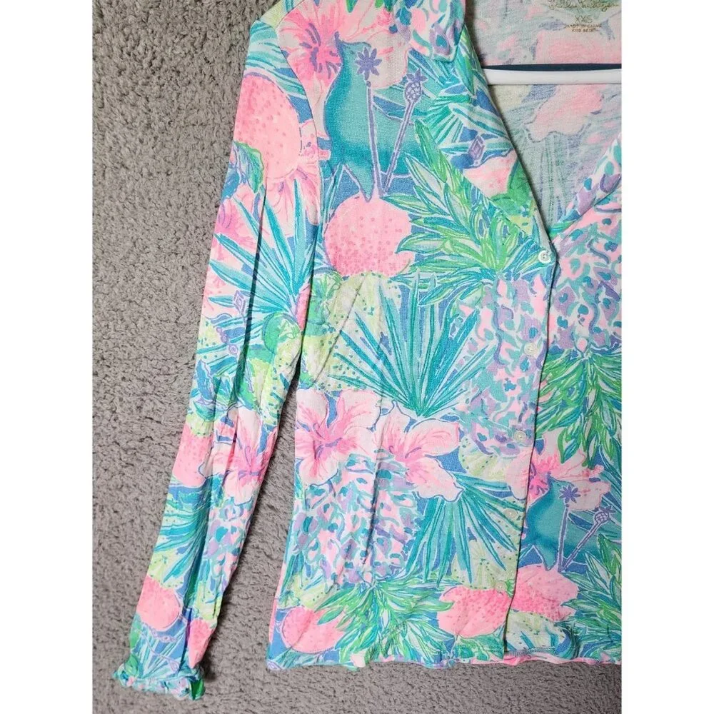 Lilly Pulitzer Women's Sz XXS‎ Long Ruffle Sleeve Button Front Pajama Top Floral